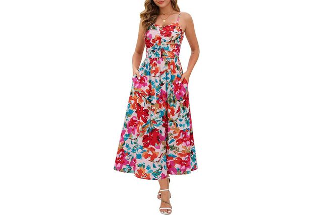 Annebouti Women 2025 Summer Spring Ruched Maxi Dress Adjustable Amazon