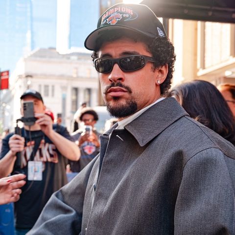 Bad Bunny was joined by Adam Scott, Jon Hamm, Fat Joe, N.O.R.E., and other notable figures outside Madison GlobeTrotPix / BACKGRID Bad Bunny