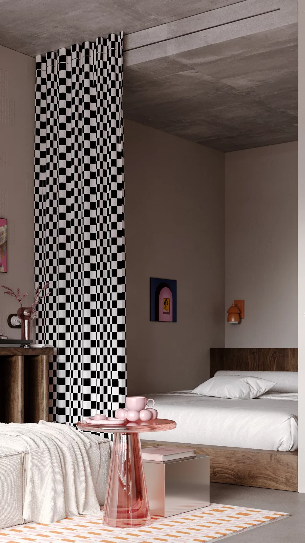 chequered curtains