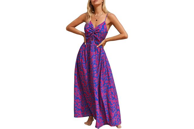 CUPSHE Women's Maxi Dress Floral Print Twisted V Neck Sleeveless Long Dress Amazon