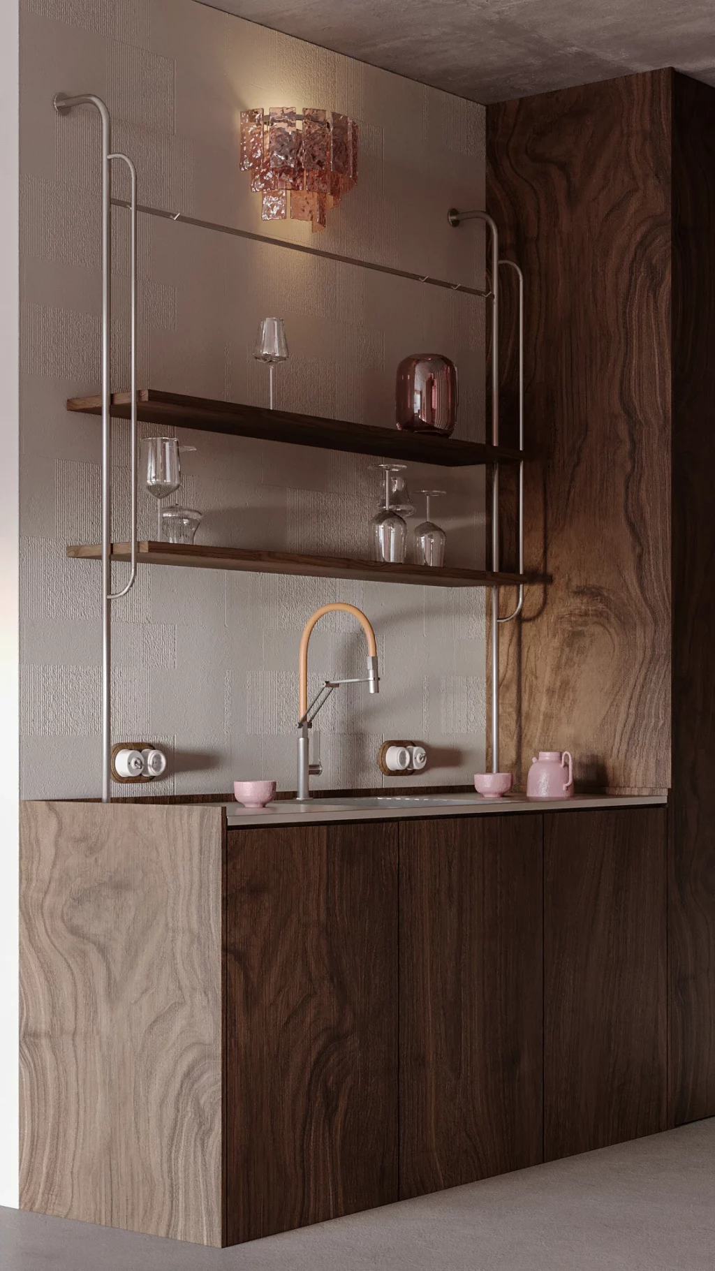 glassware on wooden shelving