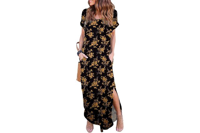 HUSKARY Women's Summer Maxi Dress Casual Loose Pockets Long Dress Short Amazon