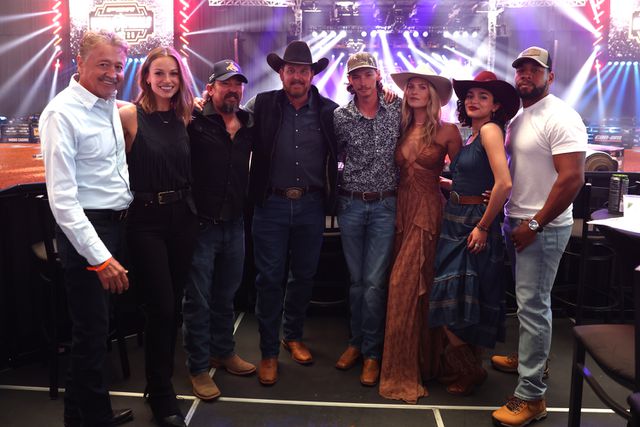 Cast of Landman during the first round of the Unleash The Beast PBR World Finals Andy Watson / Bull Stock MedIa Cast of Landman