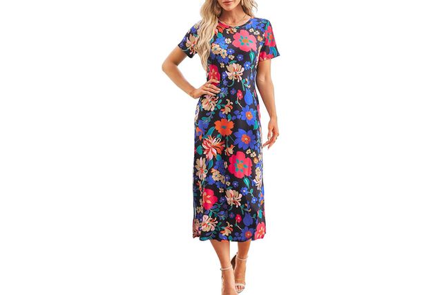 Naggoo Women's Short Sleeve Split Maxi Dress Casual Plain Tie Dye Print Tshirt Long Amazon