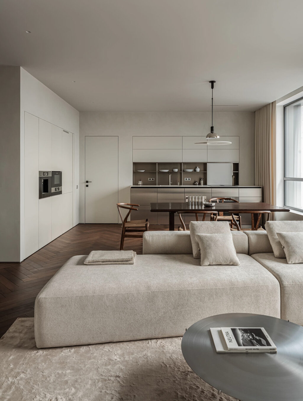 open floor kitchen dining and living area