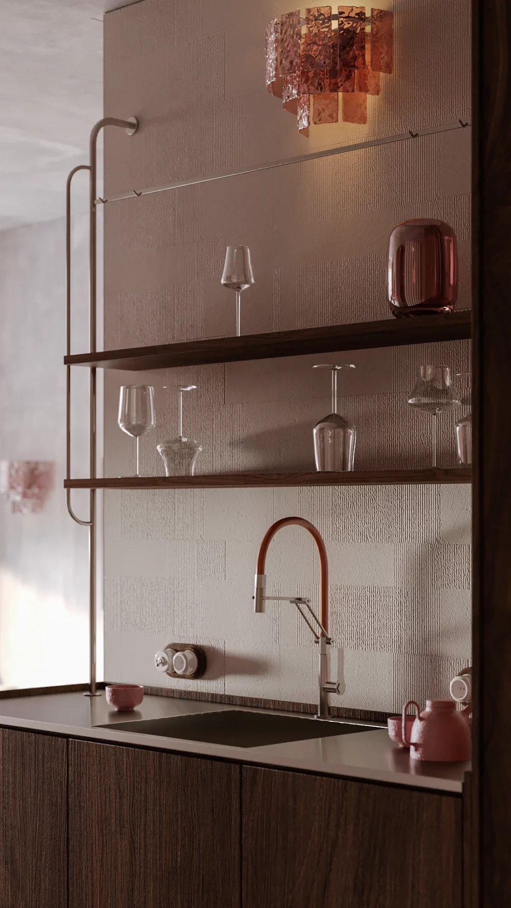 textured beige backsplash