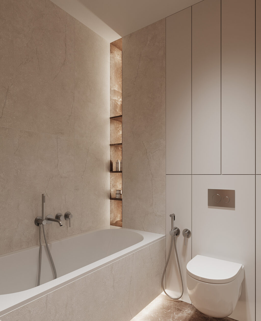 bathtub with recessed shelving