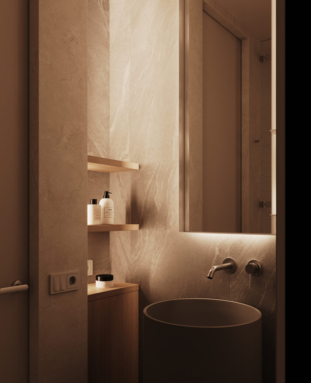 strategically lit bathroom