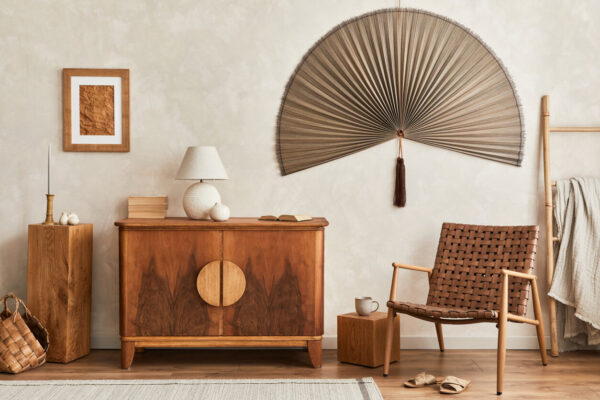 vintage elements in zen inspired living room